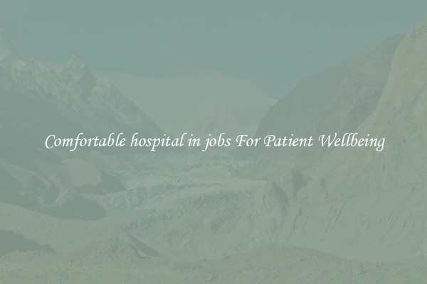 Comfortable hospital in jobs For Patient Wellbeing
